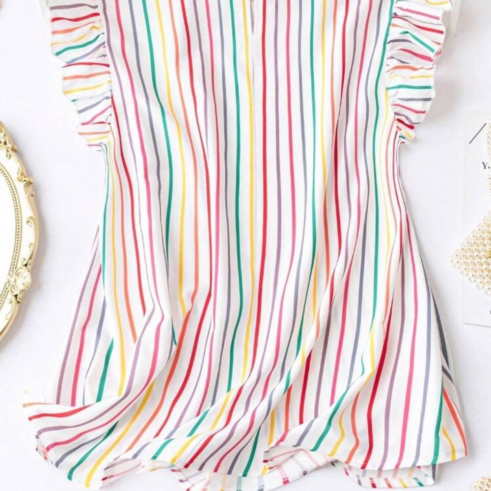 SHEIN Colorful Striped Ruffle Blouse - Picture 2 of 4